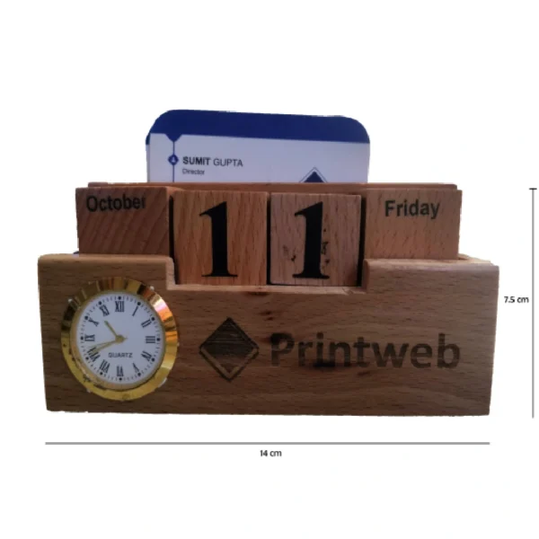 Perpetual Calendar with Clock Wooden Desk - Image 3