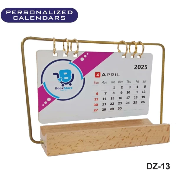 Personalized Flip Desk Calendar on Wooden Stand