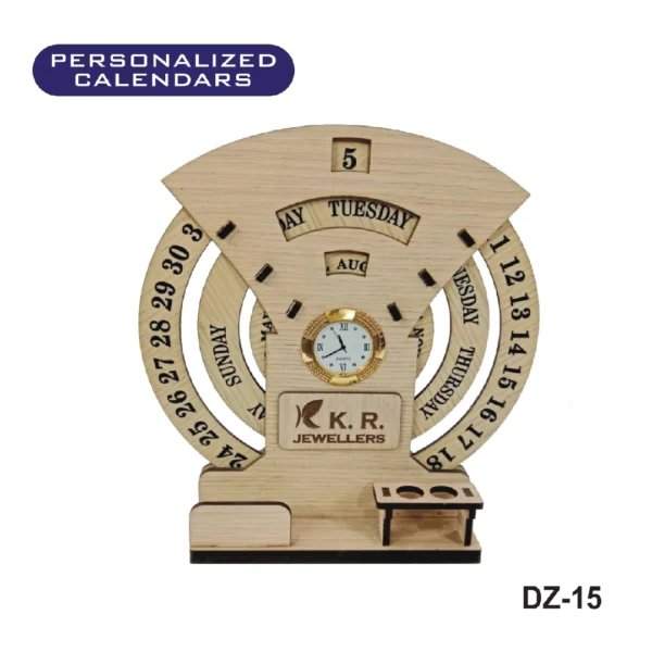 Personalized Perpetual Desk Calendar with Clock and Pen Stand